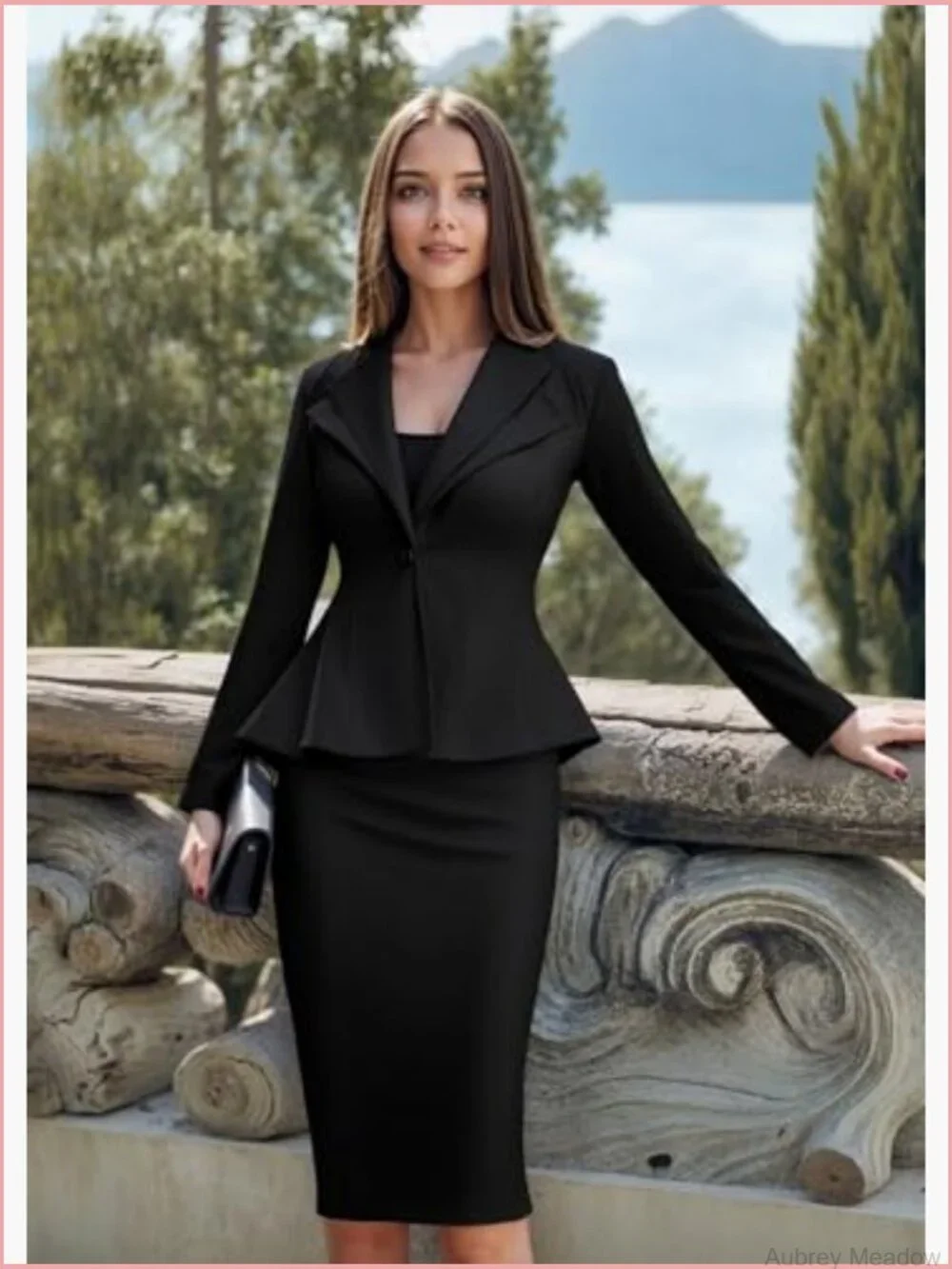 Women's Double Lapel Peplum Blazer Stretch Office Work